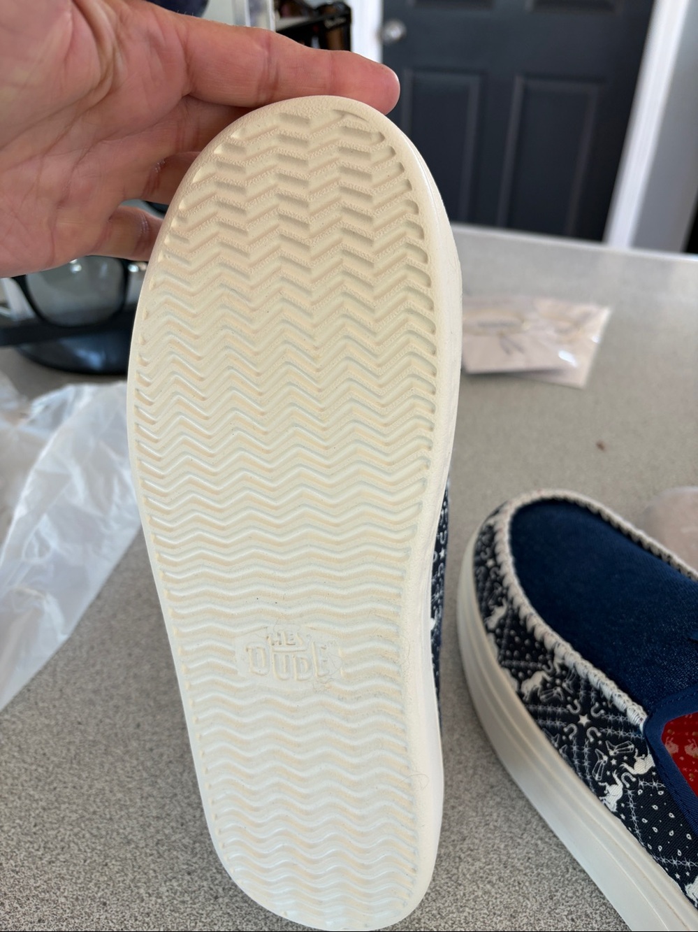 Hey Dude Blue Denim Austin Slip-On Sneakers with White Sole - Picture 6 of 7